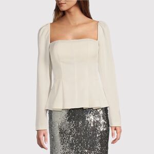 Antonio Melani Womens Top White Jaylani Square Pleated Peplum Blouse Size 12